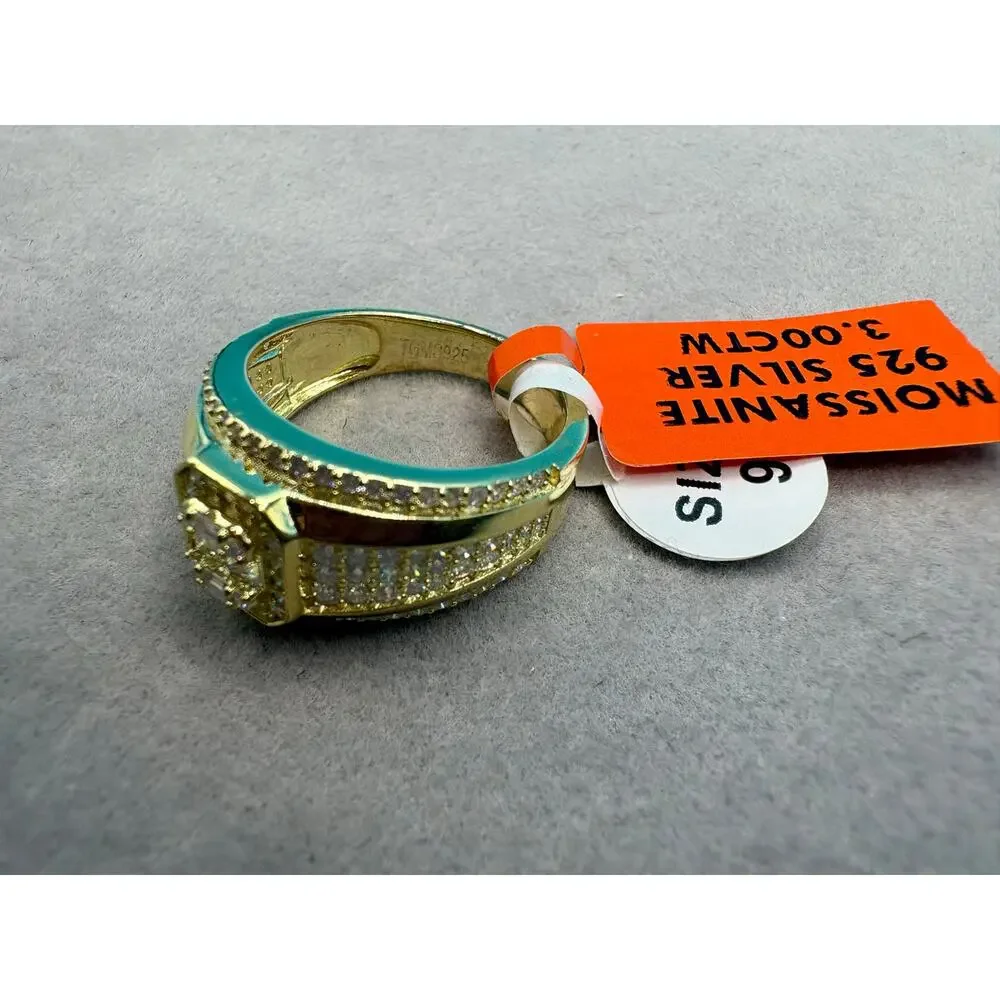 Sz. 9 - 3ct Moissanite Gold over 925 stamped Silver NWT